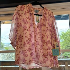 Pink floral CeCe 3/4 sleeve top